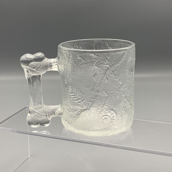 McDonalds 1993 The Flintstones Glass Pre Dawn Mug Bone Handle Etched Embossed 3D - Picture 3 of 9